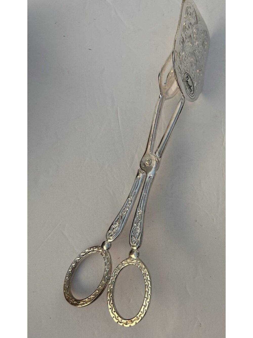 Studio Silversmiths Silver-Plated Cake Tongs 8" Ornate Silverware Flatware